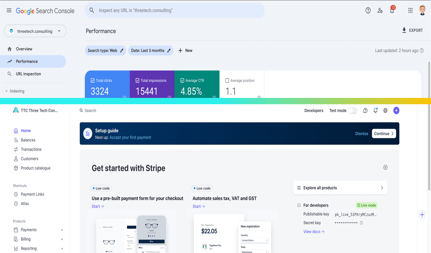 Mobile view of analytics and monetization setup